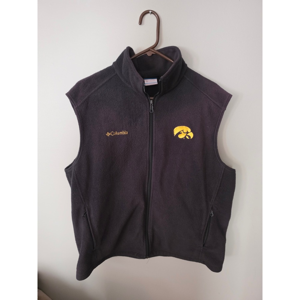 Columbia Mens Iowa Hawkeyes Fleece Vest Black Full Zip XL NCAA Football